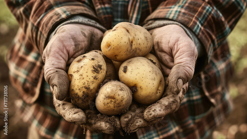 Harvest Bounty: Farmer's Hands Cradling Freshly Dug Potatoes from the Earth