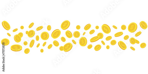 Dollar coins. Falling coins, falling money, flying gold coins, golden rain.