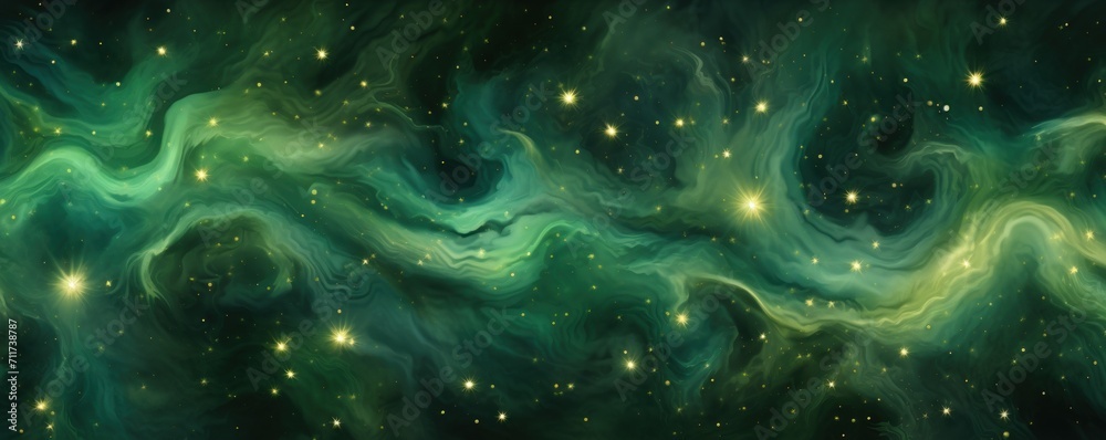 Green magic starry night. Seamless vector pattern with stars texture ...