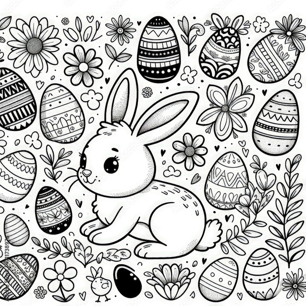Fototapeta premium Black and White Easter Coloring Page For Kids