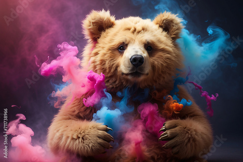 bear with colorful smoke background © IOLA