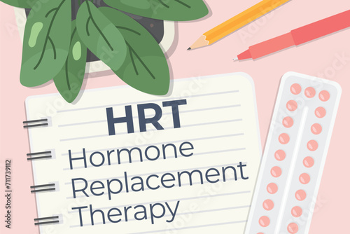HRT Hormone Replacement Therapy written on spiral notebook, flat lay composition- vector illustration