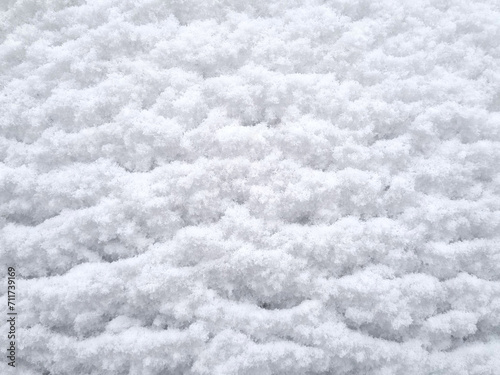 Fototapeta Naklejka Na Ścianę i Meble -  Snow on the roof of a car in winter. Close-up