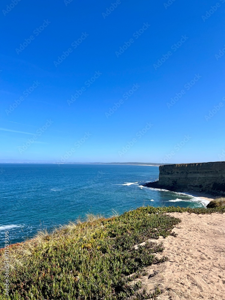 Ocean coastline, ocean coast, blue ocean horizon, clear blue sky, summer adventures