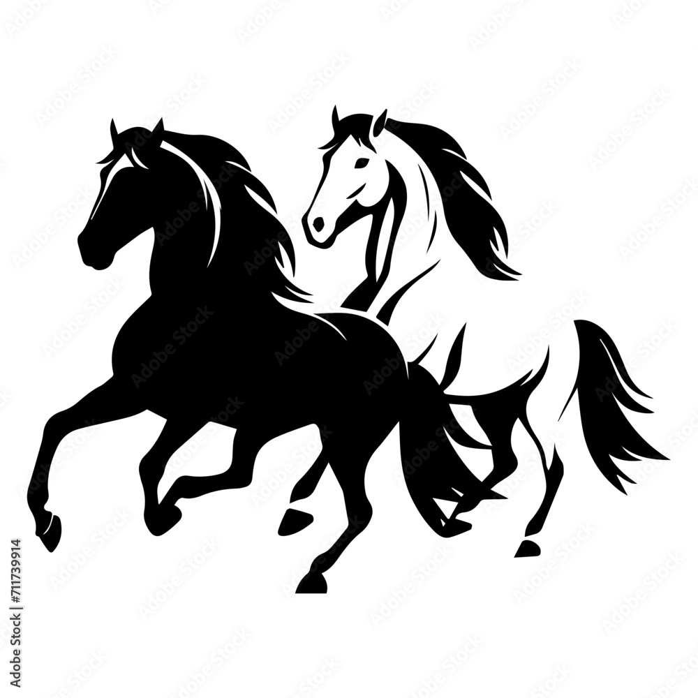 Obraz premium running mustang horses black silhouette logo svg vector, horses icon illustration.