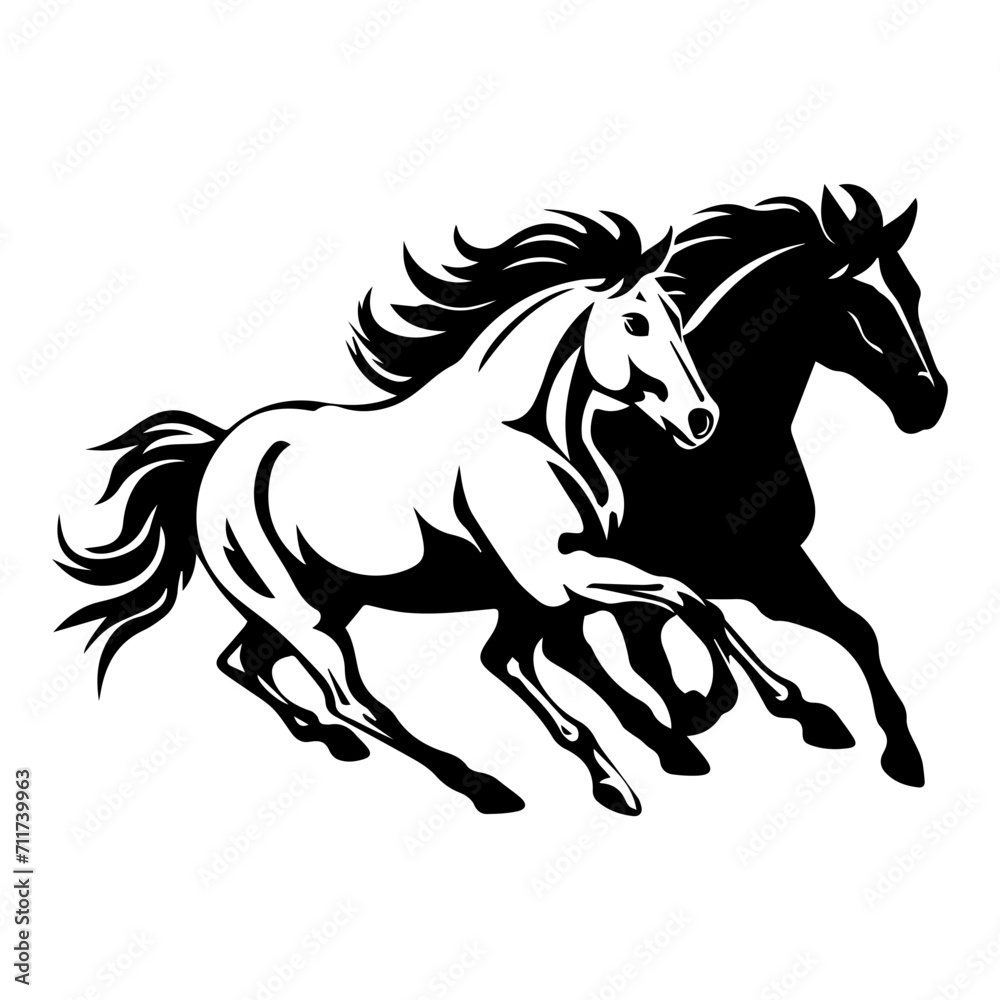Obraz premium running mustang horses black silhouette logo svg vector, horses icon illustration.