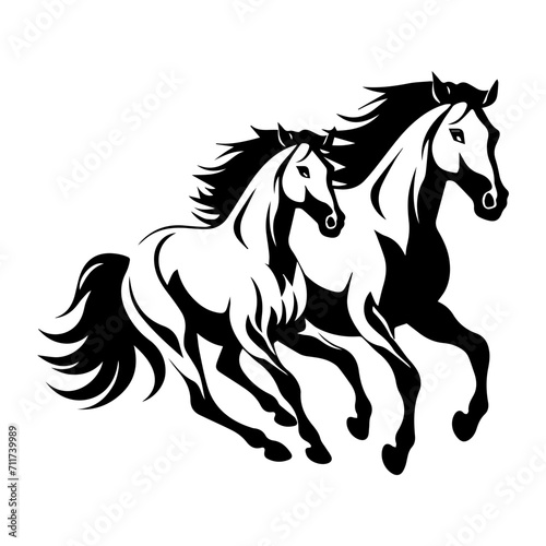 running mustang horses black silhouette logo svg vector  horses icon illustration.