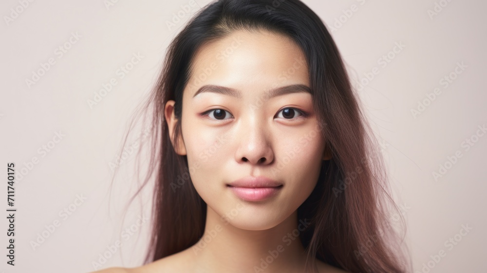 Imperfect skin adds depth and character to the closeup portrait of an Asian woman. Imperfect skin adds depth and character to the closeup portrait of an Asian woman.