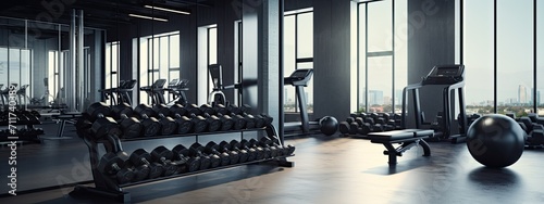 Dumbbells in a clean, modern fitness room. Healthy. exercise © Ilmi