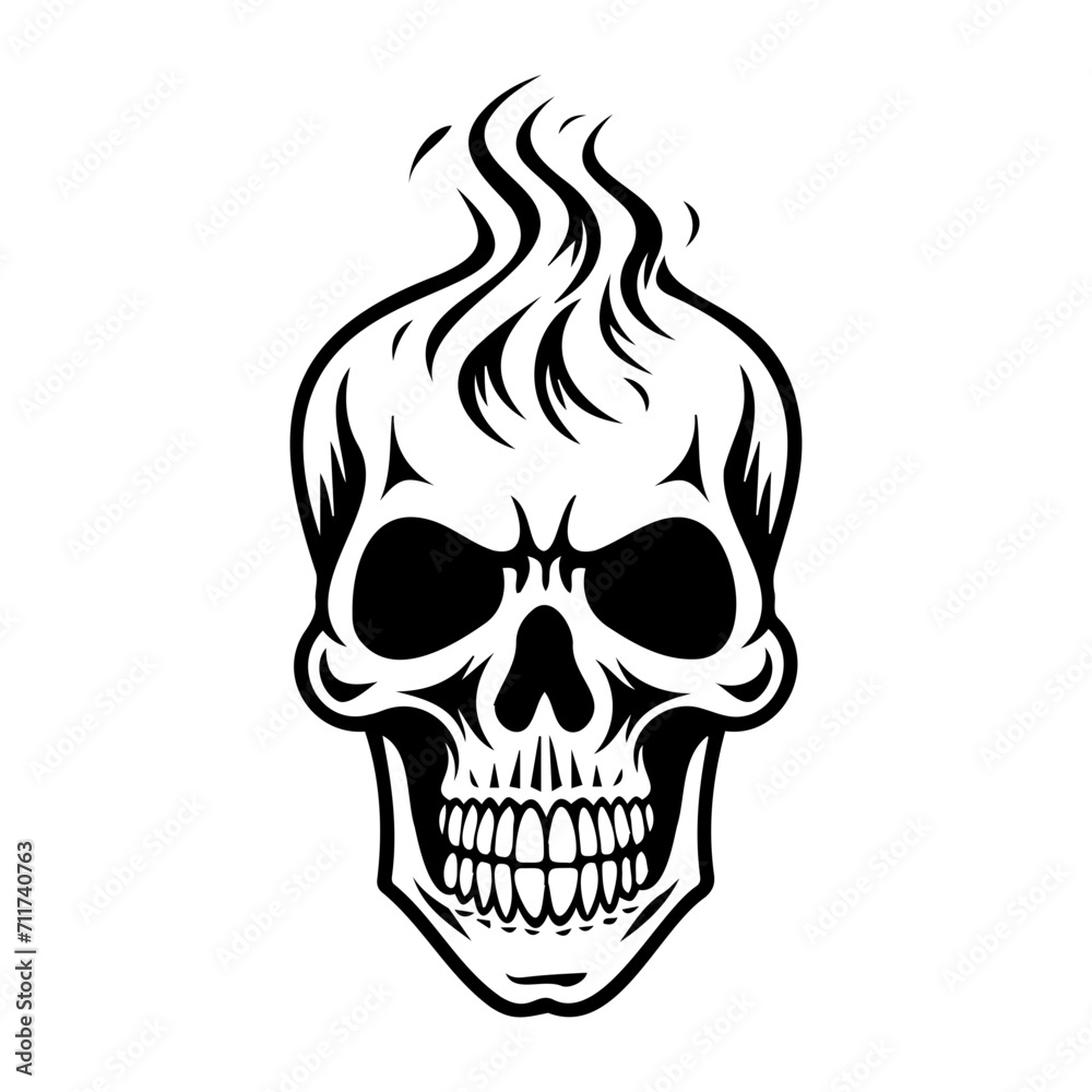 Skull in flames icon illustration, Skull in flames black silhouette logo svg vector