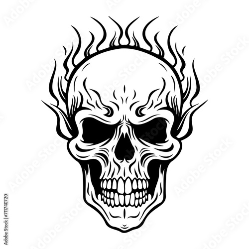 Skull in flames icon illustration, Skull in flames black silhouette logo svg vector © hyam