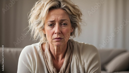 middle aged white british woman looking upset with despair. generative AI