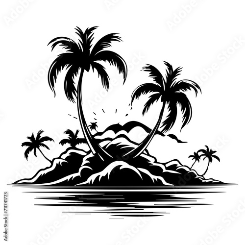 tropical island icon illustration  tropical island black silhouette logo svg vector