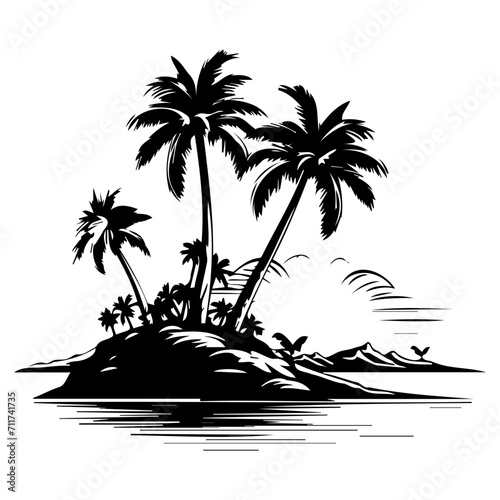 tropical island icon illustration  tropical island black silhouette logo svg vector