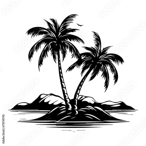 tropical island icon illustration, tropical island black silhouette logo svg vector