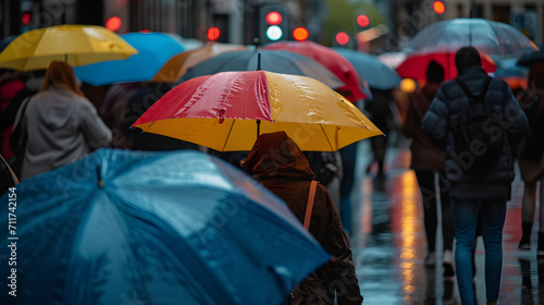 A Sea of Umbrellas on a Rainy City Street