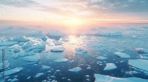 Global warming, Ice sheets melting in the arctic ocean or waters.  climate change, greenhouse gas, ecology concept photo