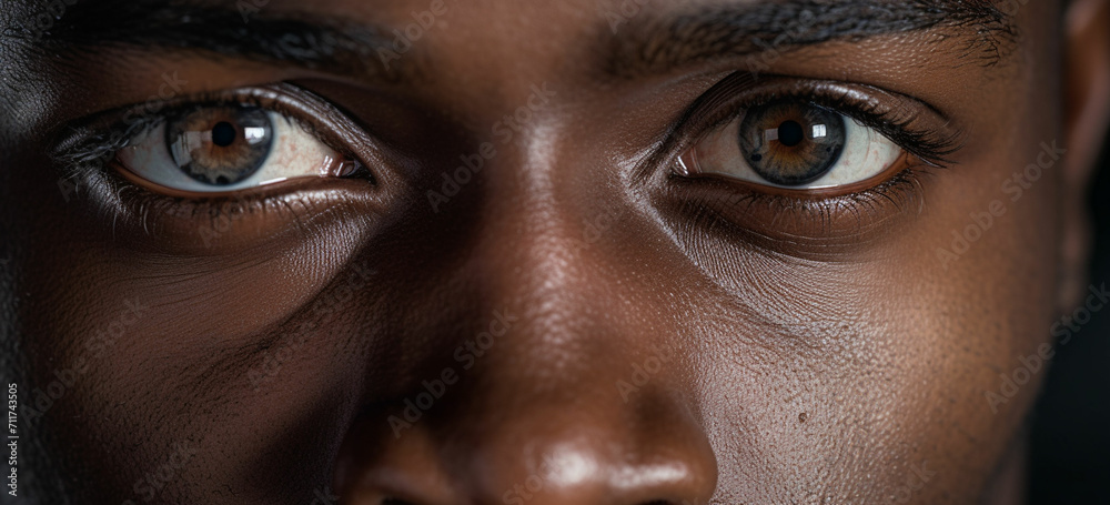 half face handsome african american man staring
