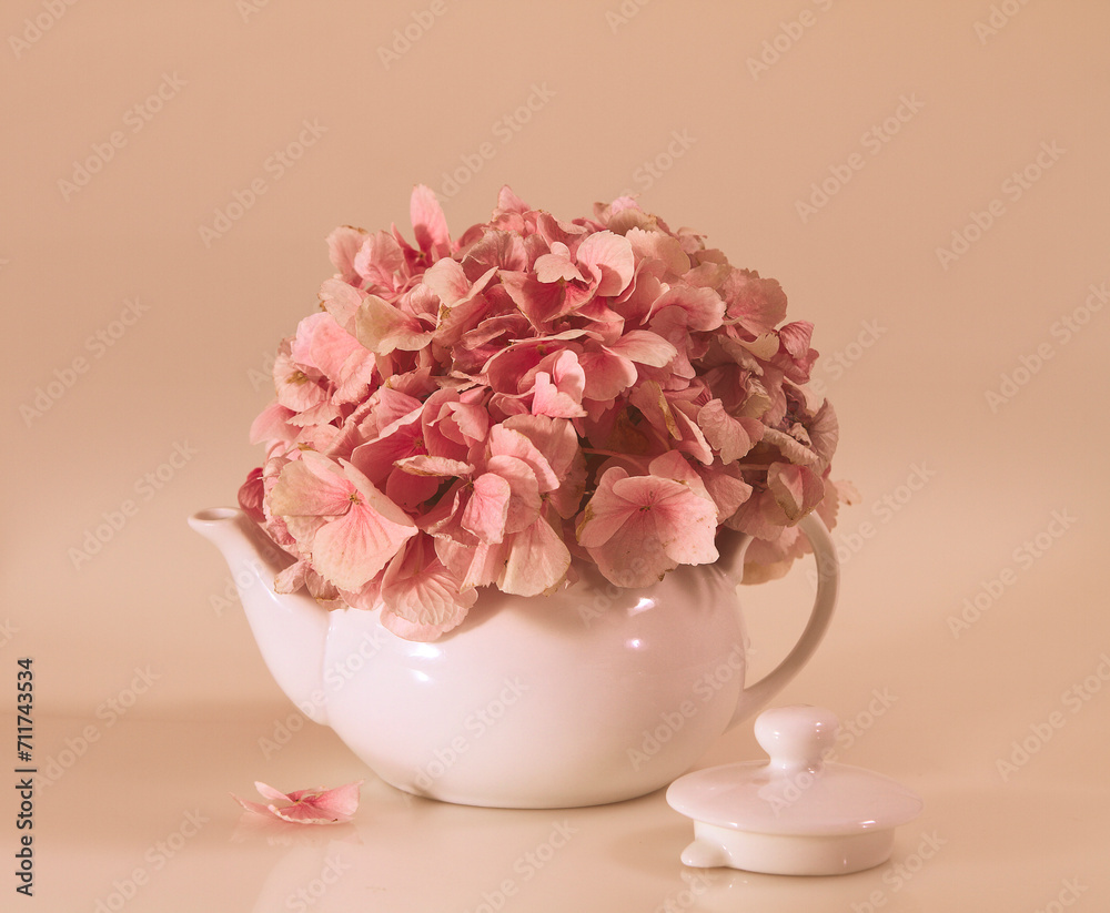 Teapot with dried flower petals