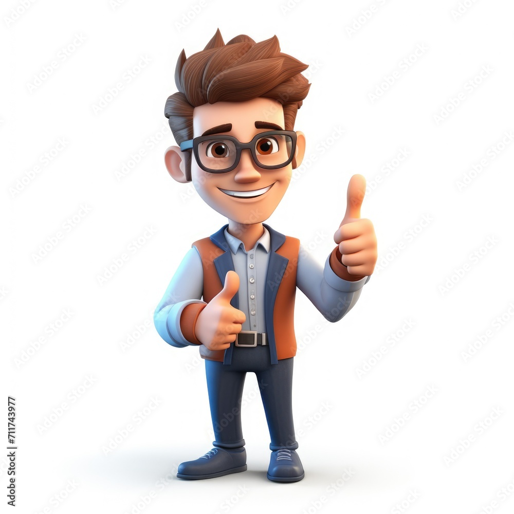 3d character man in suit shows class thumbs up. Good deal, sale. Luck. Good mood. Businessman, office worker in suit. Manager.