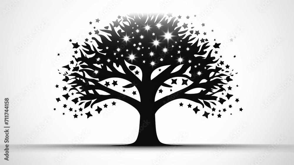 Tree with Roots Silhouette - Black Icon on Clean White Canvas