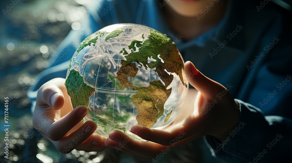 green friendly eco Hands of business people Embracing Green Globe.Protecting Planet Together.Environment Earth Day. Responsibility for the environment. Ecosystem and Organization Development ESG csr - obrazy, fototapety, plakaty 