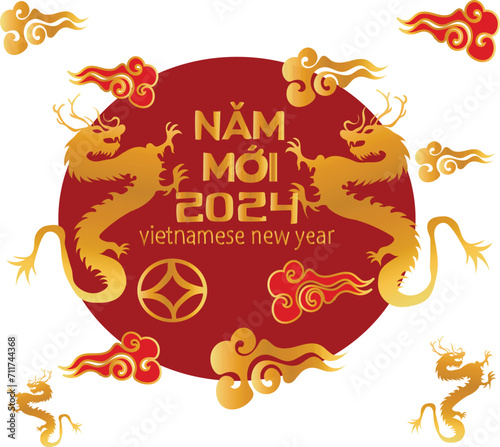 vietnamese new year lunar new year dragon vector 
