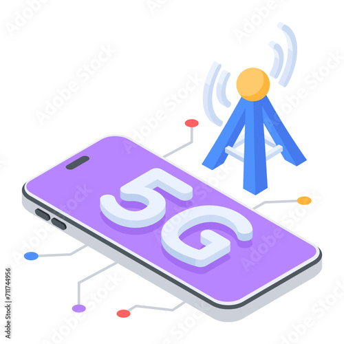 Get this isometric icon of network tower 