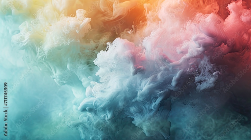 Cloud of blue and pink smoke on a black background. Copy space