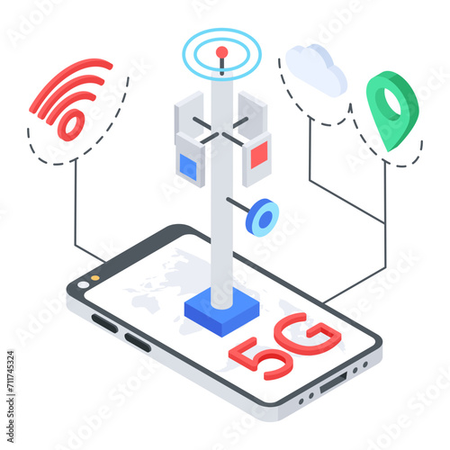 5g internet connection, isometric style icon 
