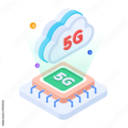 Ready to use isometric icon of 5g chip 