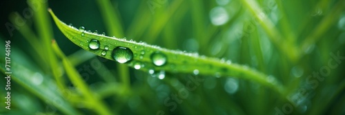 Green grass with dew drops. Natural floral background. Grass background. Morning dew, close-up, macro. Daylight. 