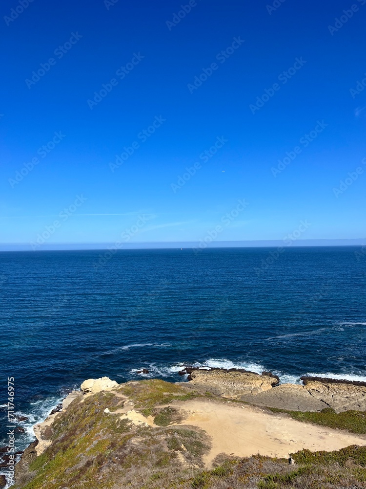 Ocean coastline, ocean coast, blue ocean horizon, clear blue sky, summer adventures