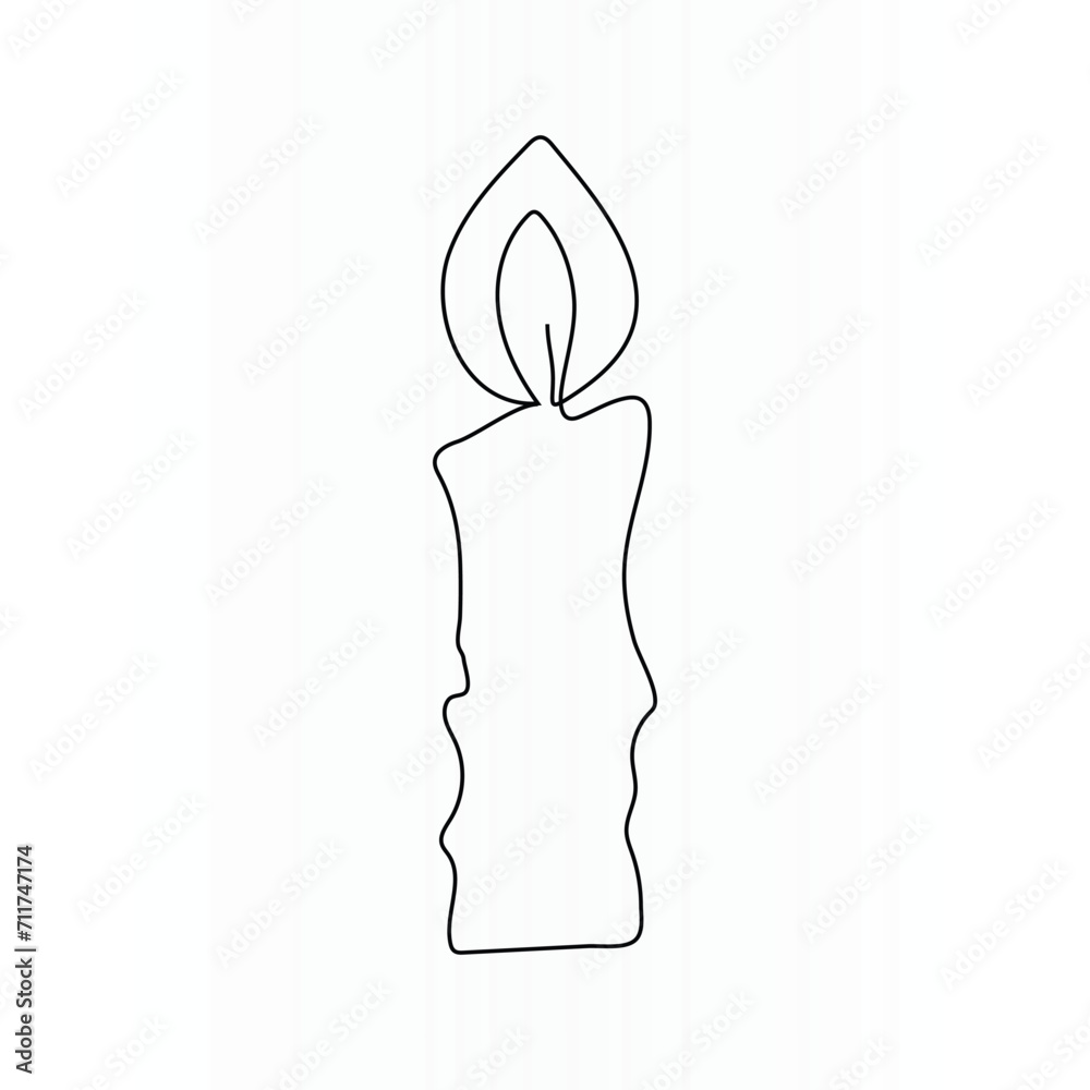 Continuous single line art drawing of candle light design and one line outline vector art illustration 