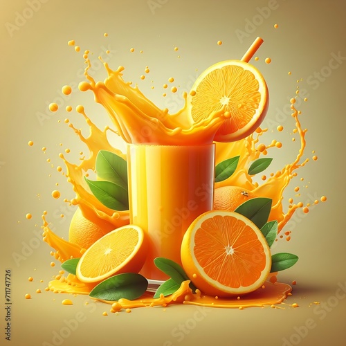Orange Juice Splash Isolated On Background Image