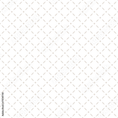 Subtle abstract geometric seamless pattern. Minimalist vector background. Simple graphic ornament. Beige and white texture with diamonds, rhombuses, grid, lattice. Elegant delicate repeat geo design