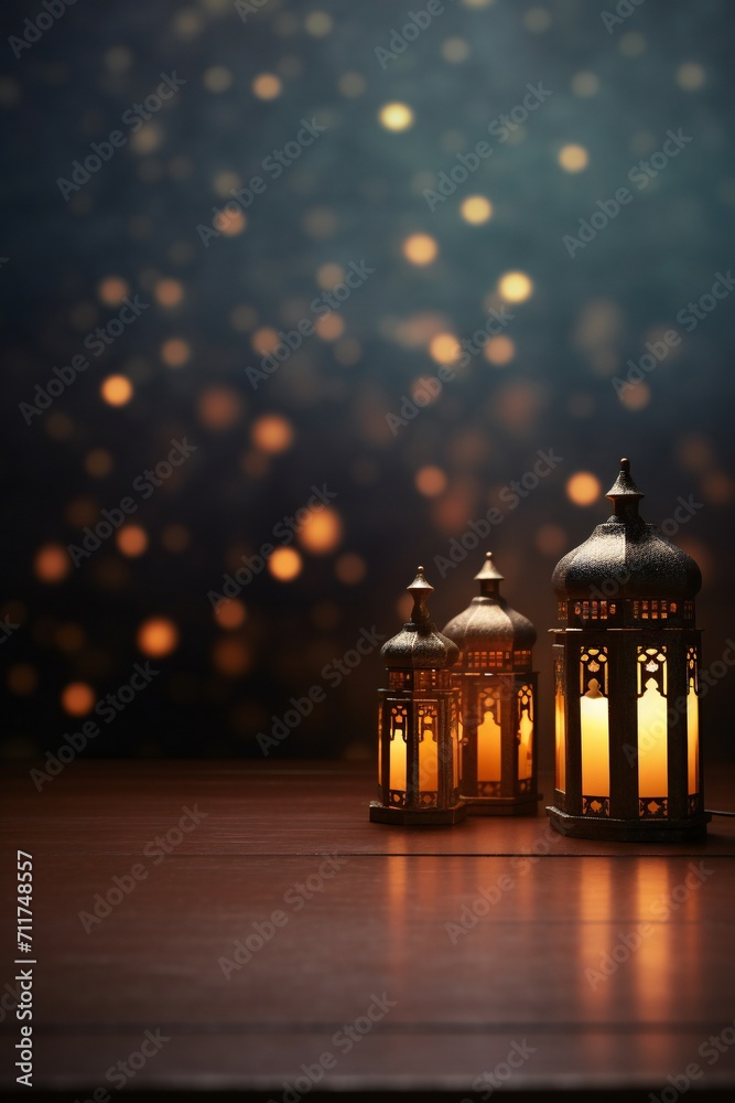 Fototapeta premium Ramadan celebration background with empty copy space Generative Ai