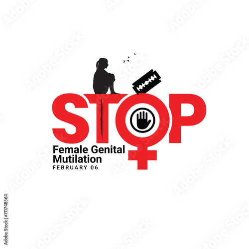 International Day of Zero Tolerance for Female Genital Mutilation Vectors. Woman handprint with razor blade silhouette icon vector. Stop FGM violence against women. 6 February. important day