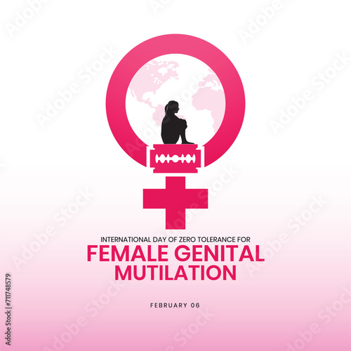 International Day of Zero Tolerance for Female Genital Mutilation Vectors. Woman handprint with razor blade silhouette icon vector. Stop FGM violence against women. 6 February. important day