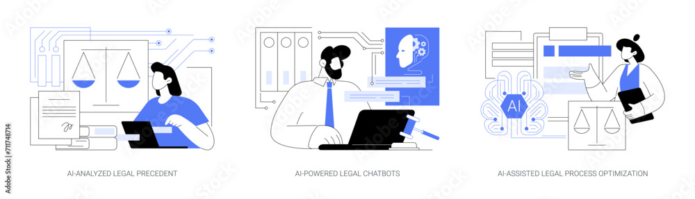 AI in jurisprudence abstract concept vector illustrations. - obrazy, fototapety, plakaty 