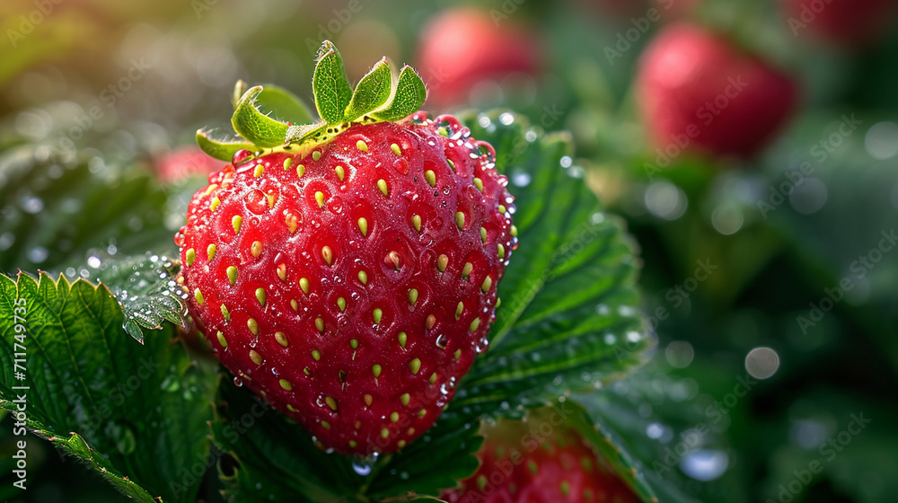 An up-close shot of a strawberry being plucked from its stem, capturing the delicate connection between fruit and plant, with droplets of moisture accentuating the berry's natural An up-close shot of a strawberry being plucked from its stem, capturing the delicate connection between fruit and plant, with droplets of moisture accentuating the berry's natural