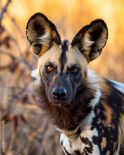 portrait of an african wild dog in the savannah - ai-generated
