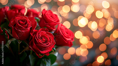Ramo de rosas rojas con luces bokeh en el fondo © Carmen