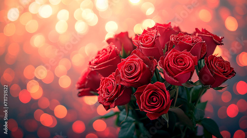 Ramo de rosas rojas con luces bokeh en el fondo © Carmen