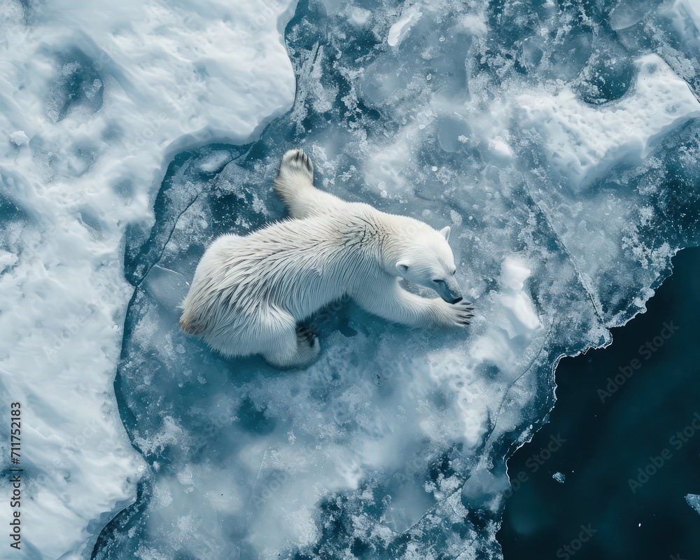 Fototapeta premium drone perspective of a polar bear - ai-generated
