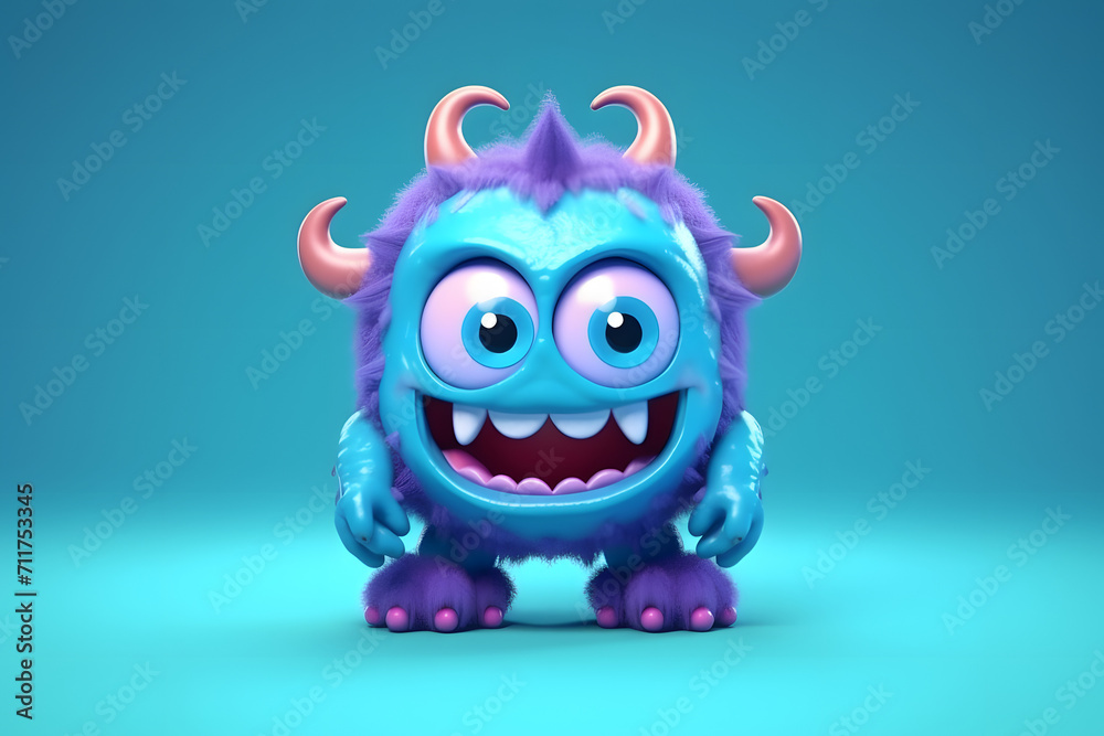 Naklejka premium 3d rendering cute monster Demon cartoon