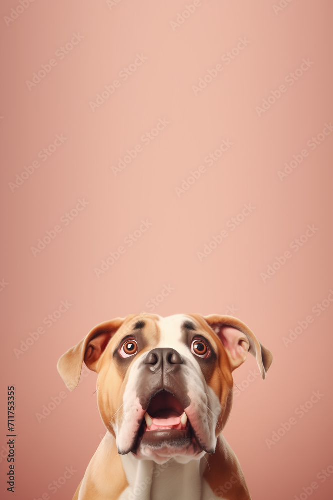 Surprised Boxer Dog with Wide Eyes and Copy Space on Pink