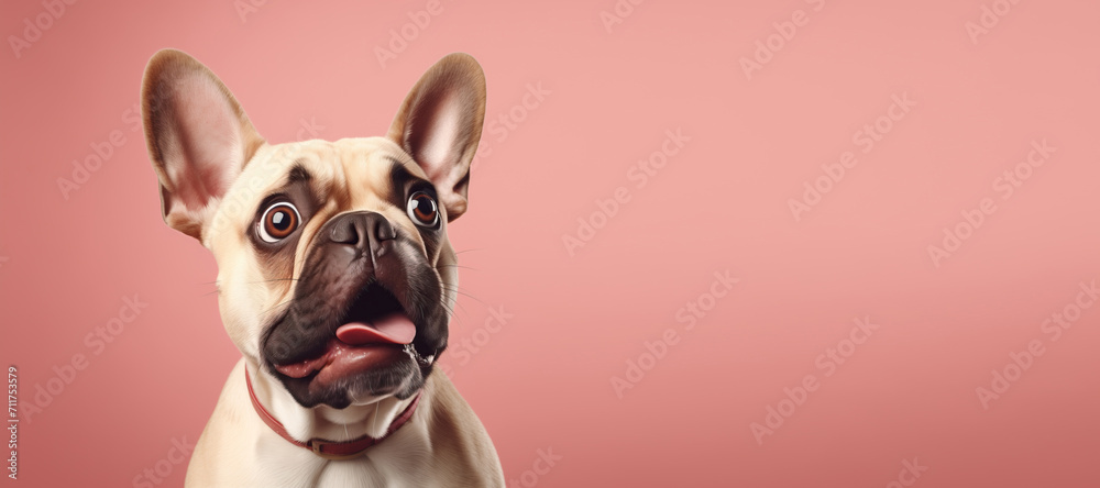 Inquisitive French Bulldog on Soft Pink Background with Copy Space