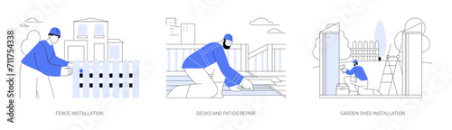 Landscape works in private house building abstract concept vector illustrations.