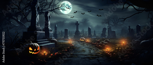 Extremely detailed spooky halloween scene with castle